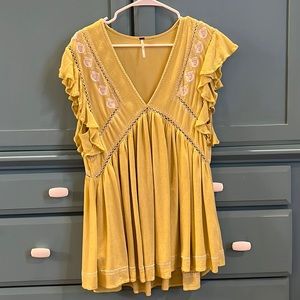 Free-People blouse, chartreuse yellow-green, size Large